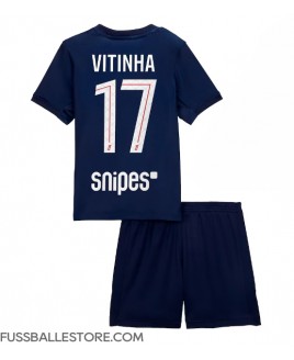 Günstige Paris Saint-Germain Vitinha #17 Heimtrikotsatz Kinder 2025-26 Kurzarm (+ Kurze Hosen)